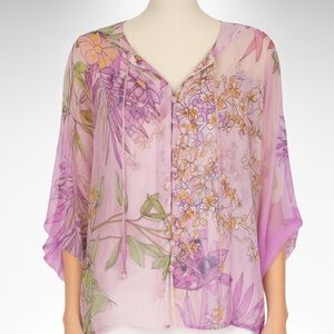 Johnny Was Floral Chiffon Silk Women's Dallia Top XL NWT